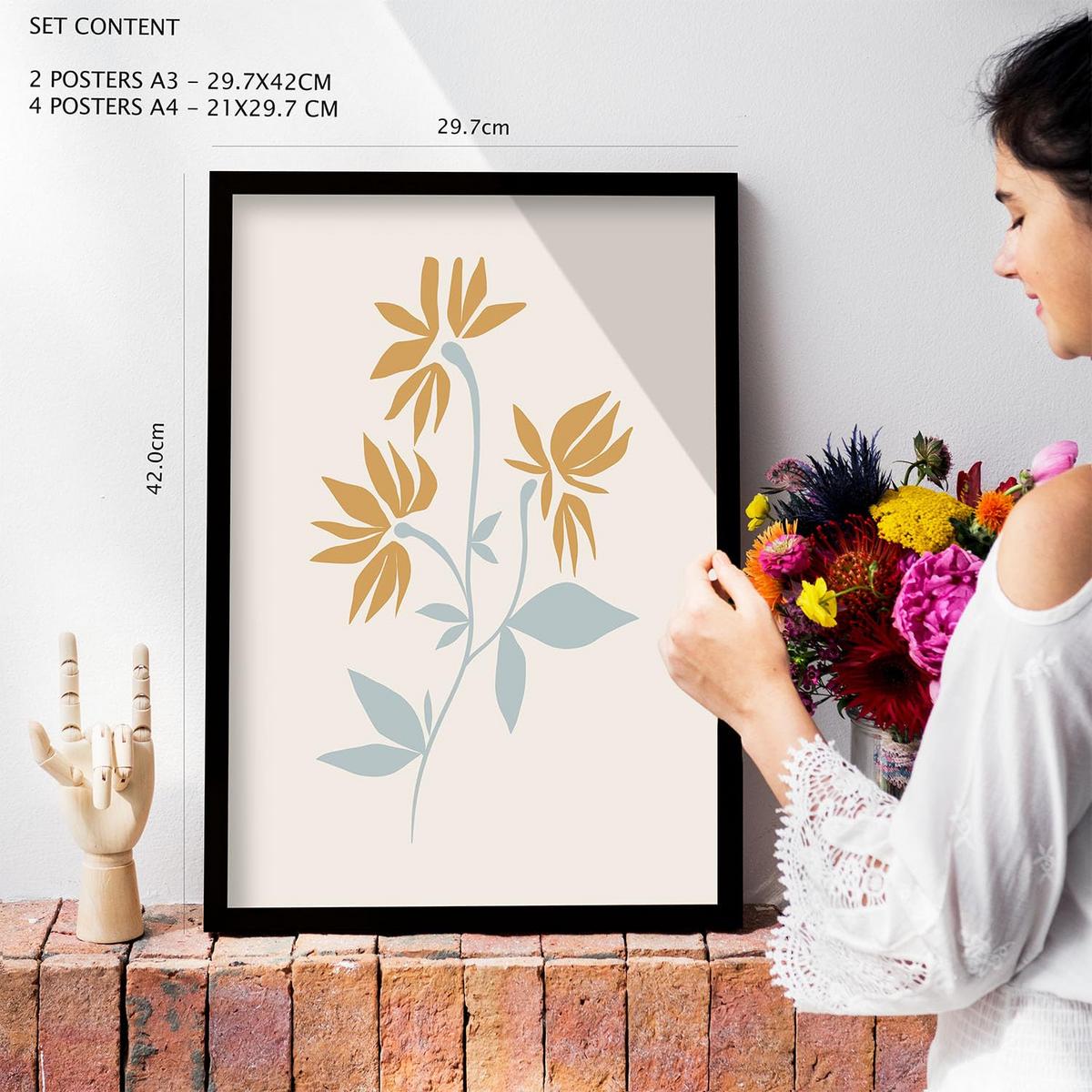 POSTER Set Mit 6 Ethikstile 2 In Blume Zusammenfassung Ästhetische Dekorative Gemälde Für Ihr Wohnzimmer, Schlafzimmer, Zuhause A3 & A4 Weißer Rahmen - Weiß, Papier (29/3cm) - Nacnic