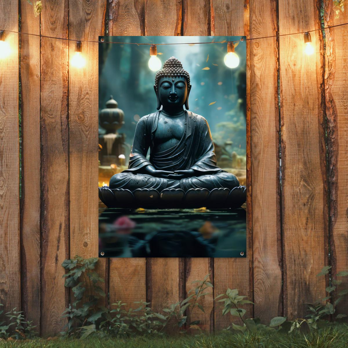 GARTENPOSTER Buddha - Statue - Buddha - Zen - Kunst - Buddha Outdoor Bilder 80x120 cm - Dunkelgrau, Kunststoff (80/120/0.2cm) - OnlyWow