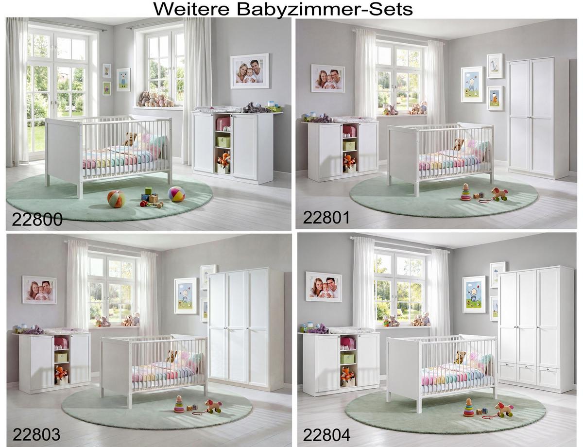 BABYZIMMER-SET 3-teilig: Babybett & Wickelkommode & Kleiderschrank 2-türig mit Schubladen B90/H200/T58 cm, Soft-Close, Landhausstil Weiß / 22802 - Silberfarben/Weiß, Holzwerkstoff/Metall (76/83/146cm) - luma-home