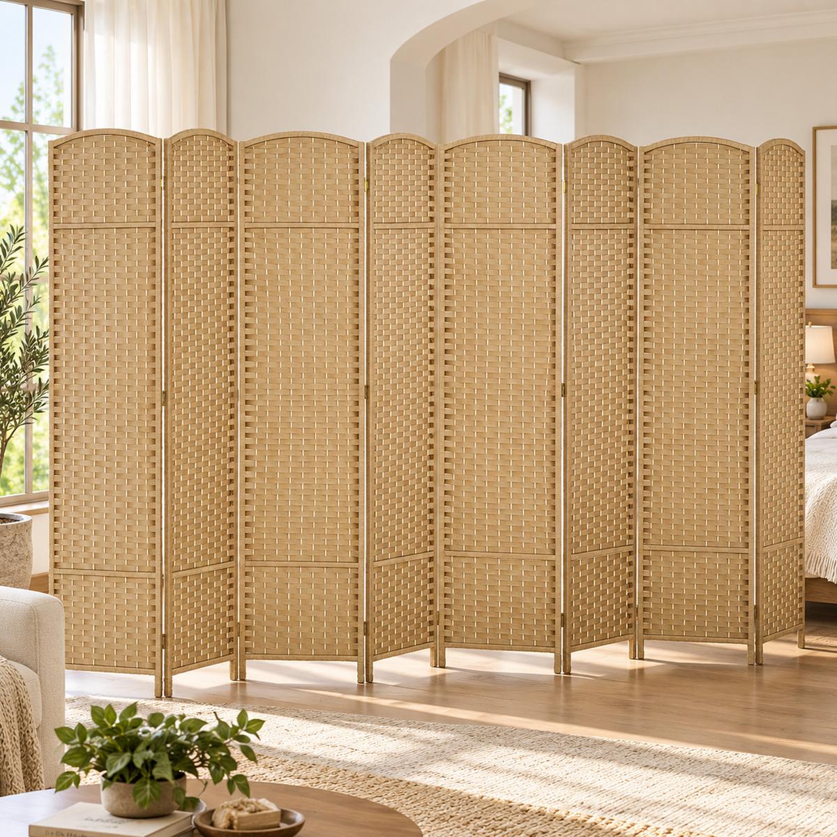 PARAVENT 8-teilig 320 x 170 cm Raumteiler Trennwand aus Kiefernholz Natur - Naturfarben, Kunststoff (1.6/170/320cm) - HOMCOM