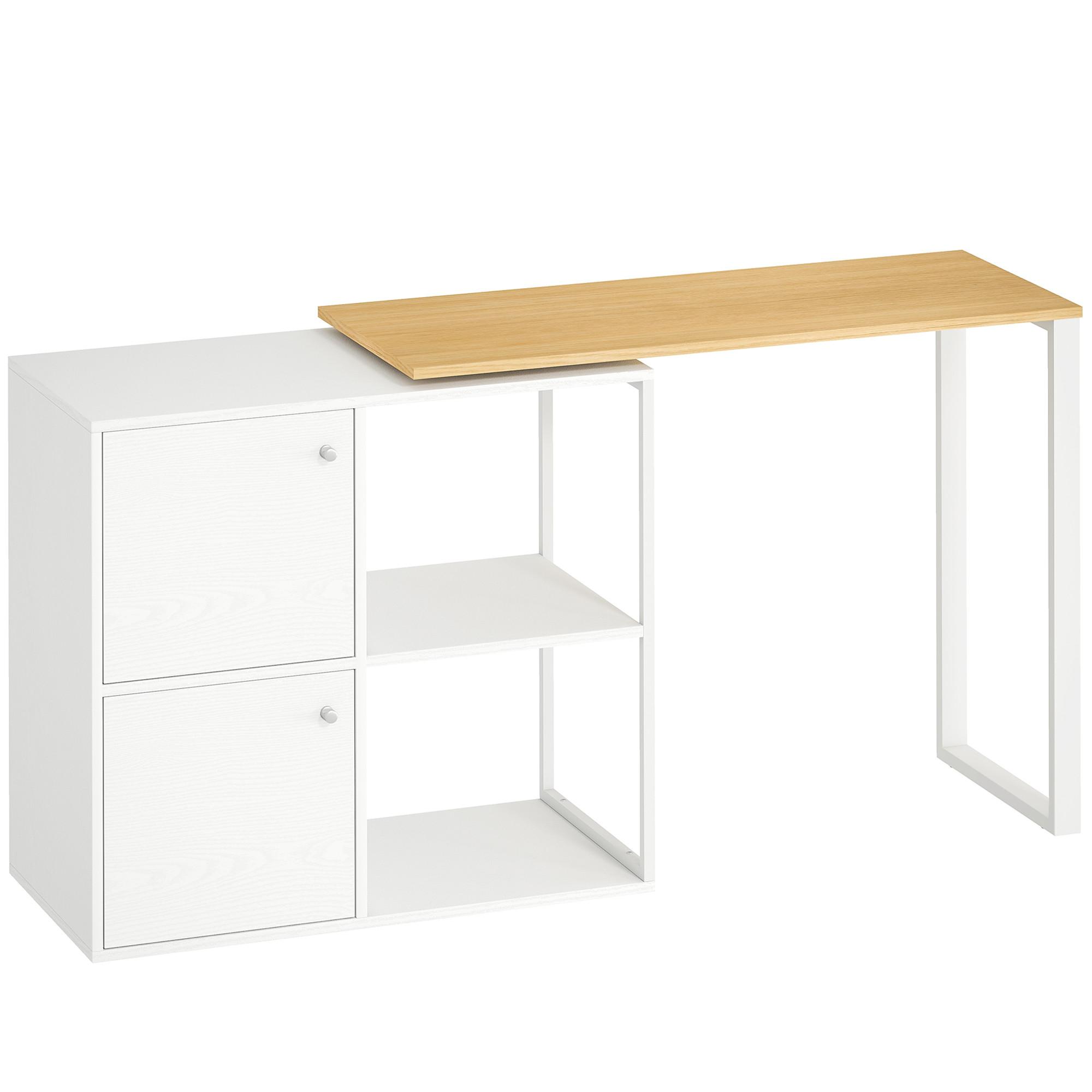 SCHREIBTISCH L-förmig 360° drehbar Eckschreibtisch mit Schränken Regalen Weiß - Silberfarben/Weiß, Holzwerkstoff/Metall (150/40/75cm) - HOMCOM