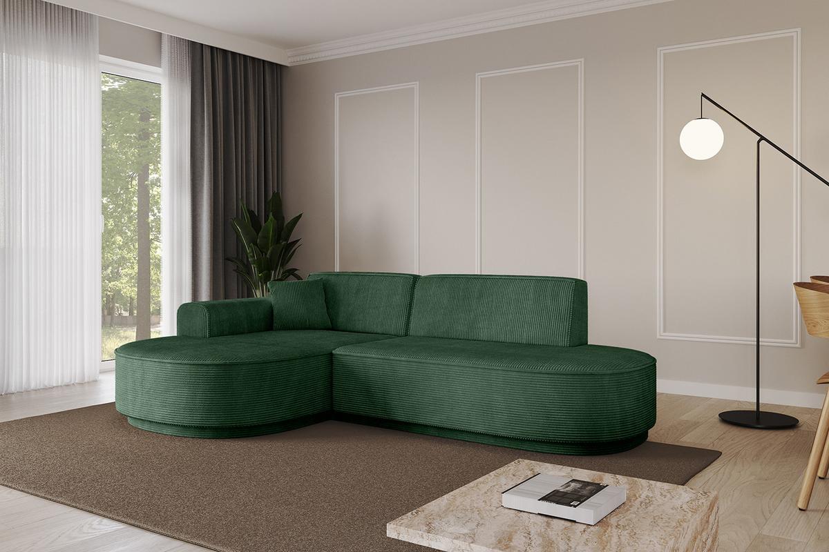 ECKSOFA Ottomane Links MARI-L1-v3 - 243x171x83 cm Grün Cord - Schwarz/Grün, Holzwerkstoff/Kunststoff (243/171cm) - ALTDECOR