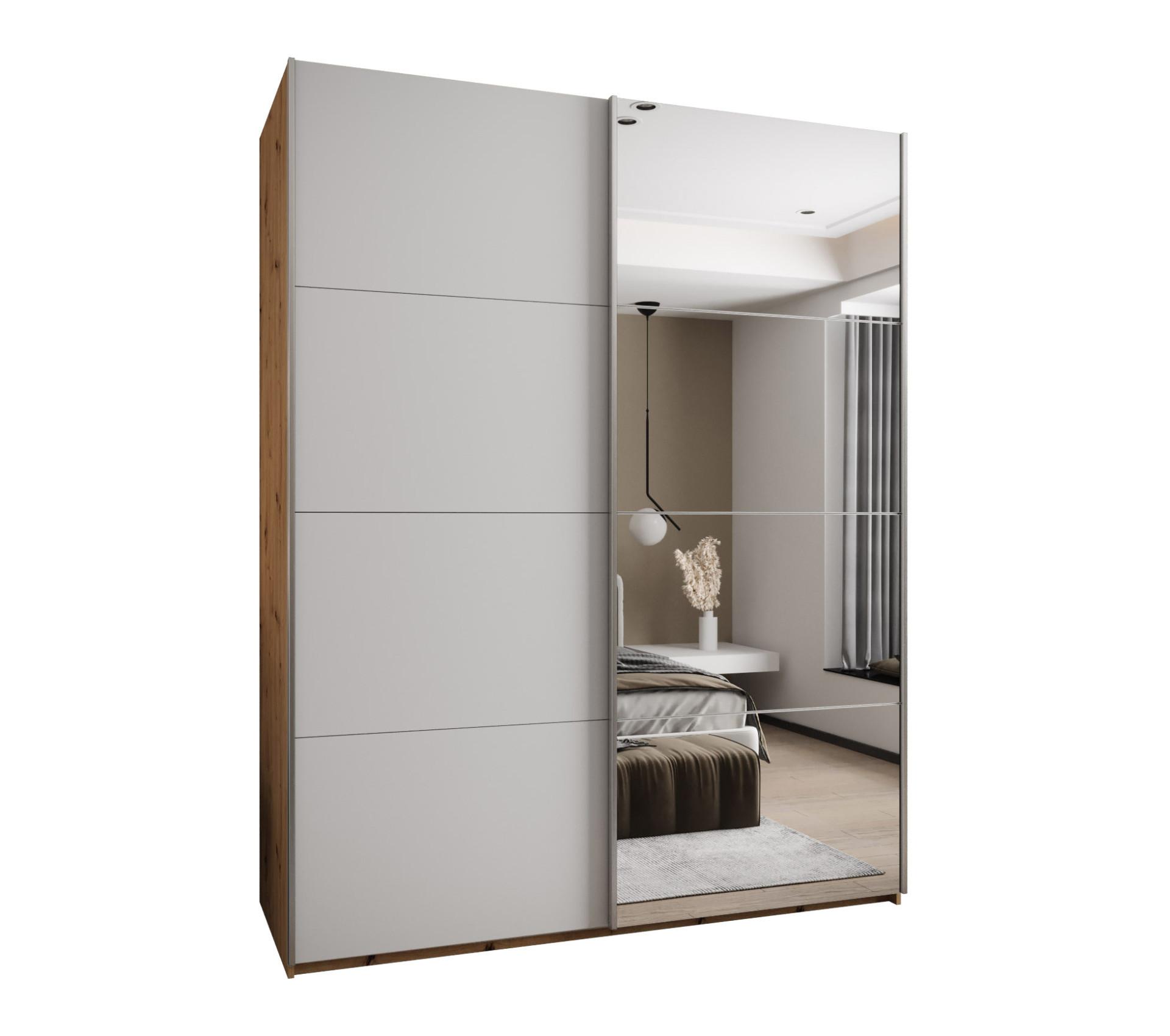 SCHWEBETÜRENSCHRANK 245,5/200/64 2-türig - Silberfarben/Weiß, Holz/Metall (200/245/64cm) - Abiks Möbel