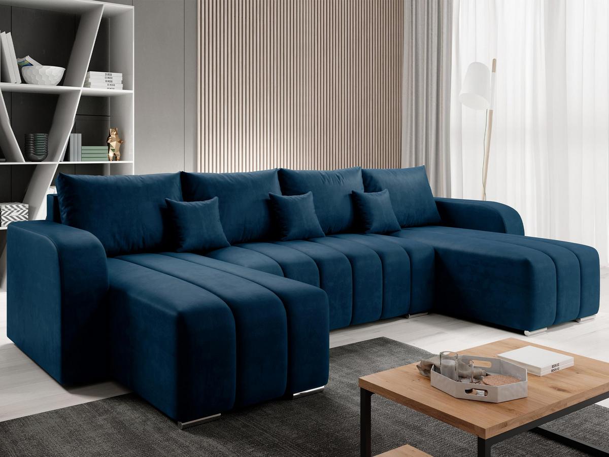 WOHNLANDSCHAFT Pufetto U - Blau/Silberfarben, Holz/Textil (313/86/147cm) - MIRJAN24