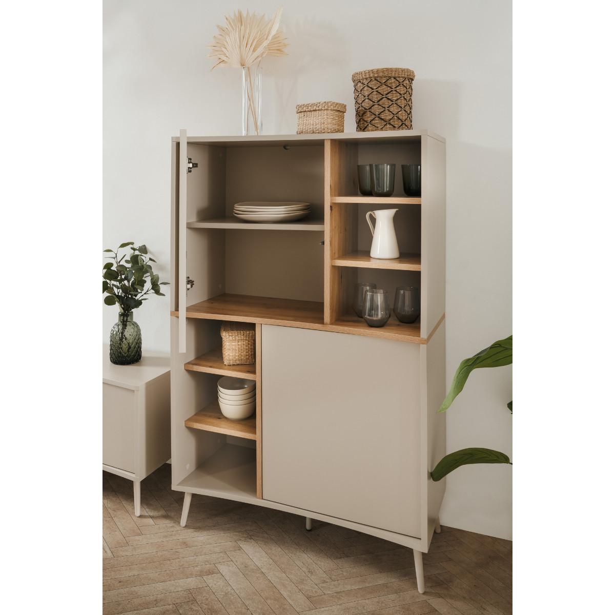 SIDEBOARD hoch mit 2 Türen, 6 Nischen, Dekor in Sand und Eiche, handwerklich gefertigt 37,5/90/140 cm - Beige, Holzwerkstoff (37.5/140/90cm) - Calicosy