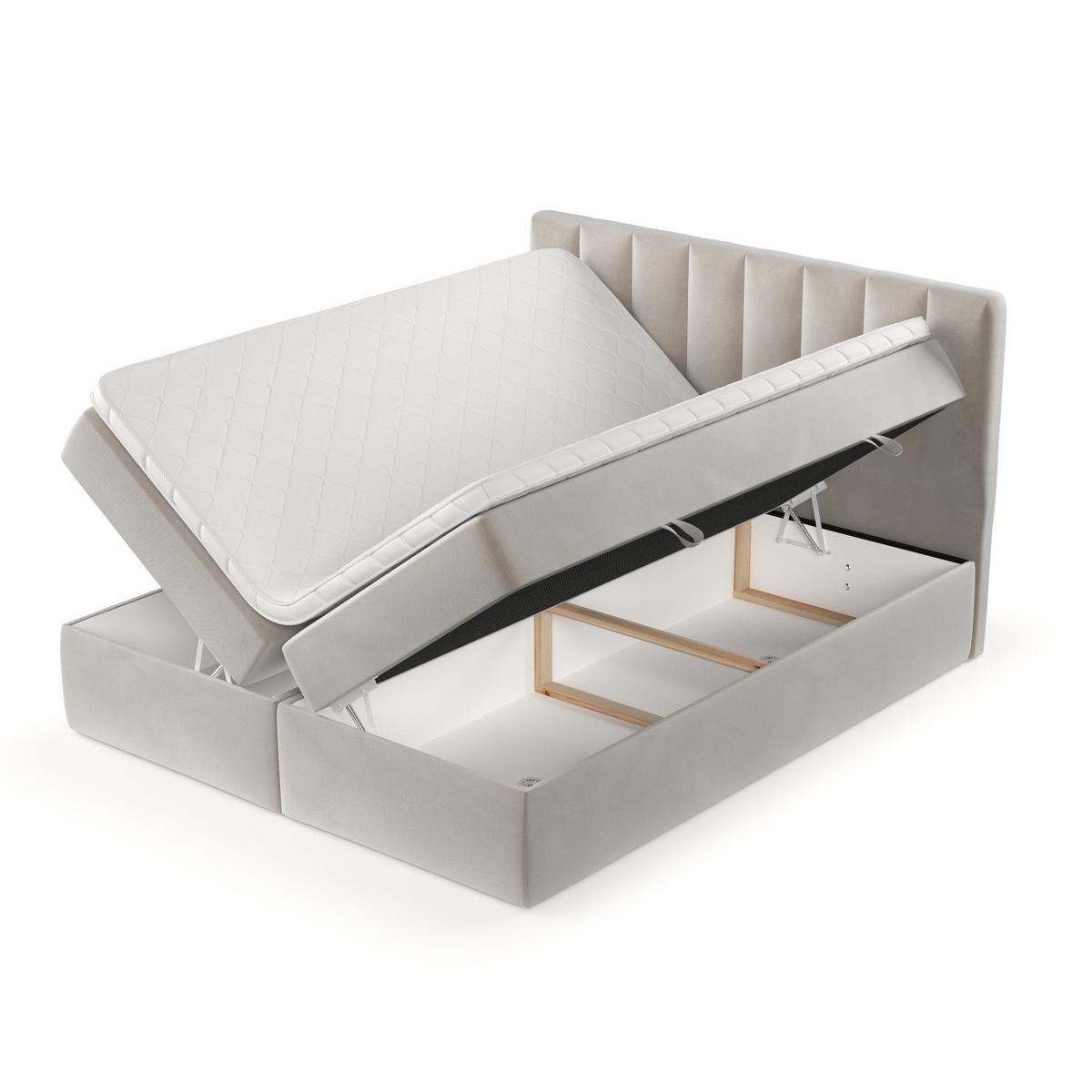 BOXBETT Bari 140/200 cm Hellbeige im Paros Stoff - Beige, Holz/Holzwerkstoff (140/200cm) - AltaBeds