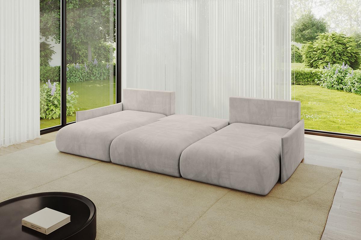 WOHNLANDSCHAFT mit Schlaffunktion und Bettkasten ONESK-U-v1 317x177x72 Hellbraun Velours - Hellbraun, Holzwerkstoff/Kunststoff (317/72/177cm) - ALTDECOR