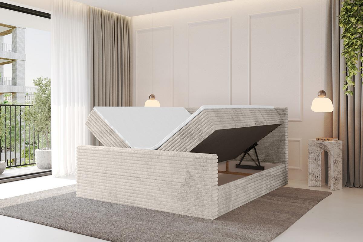 BOXBETT mit Matratze H3 und Lattenrost - TOLO-Z-v1 - 120x200 Cord - Creme - Creme, Holzwerkstoff (120/200cm)