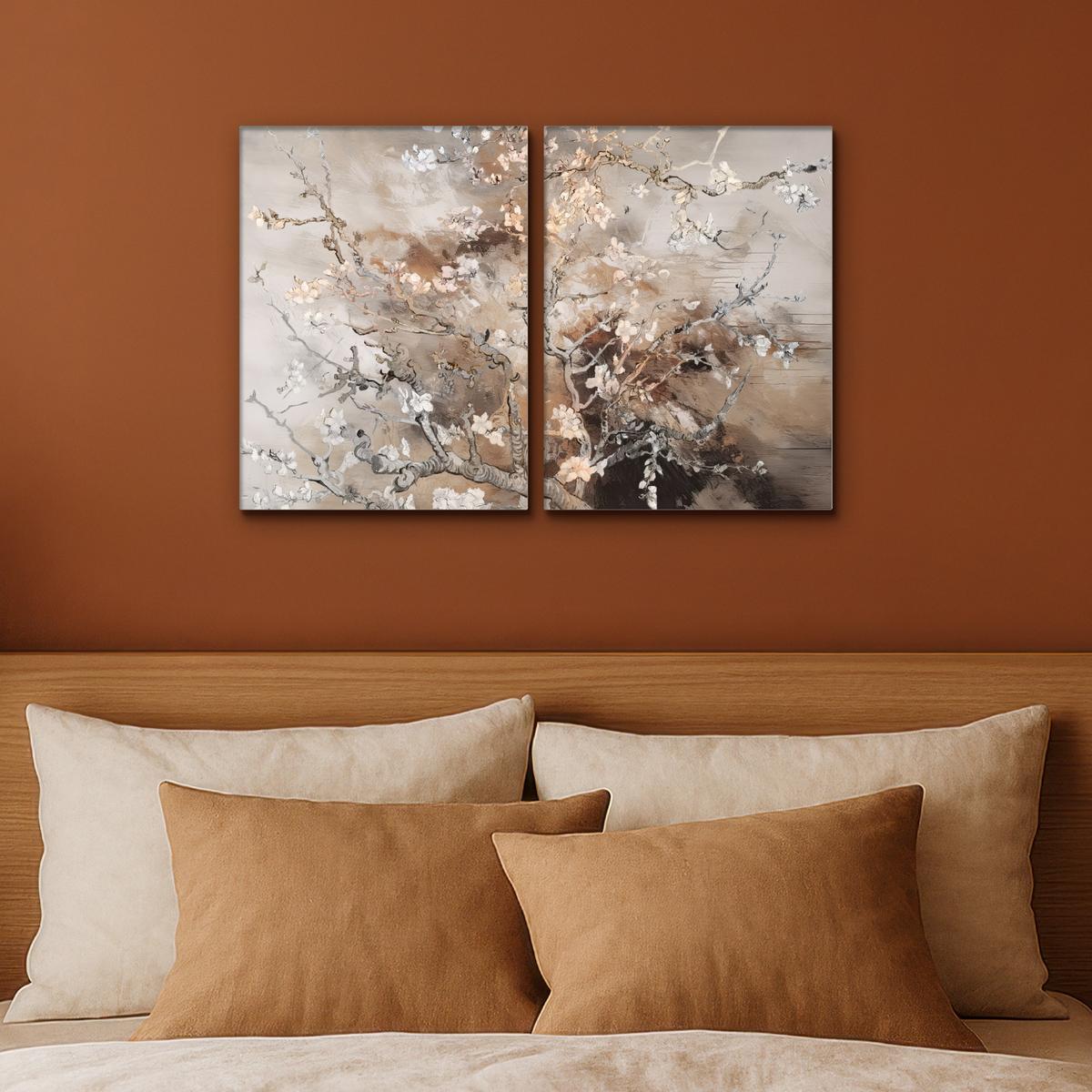 LEINWANDBILD 2er Set Mandelblüte - Abstrakt - Beige 60x40 cm - Beige, Textil (60/40cm) - MuchoWow