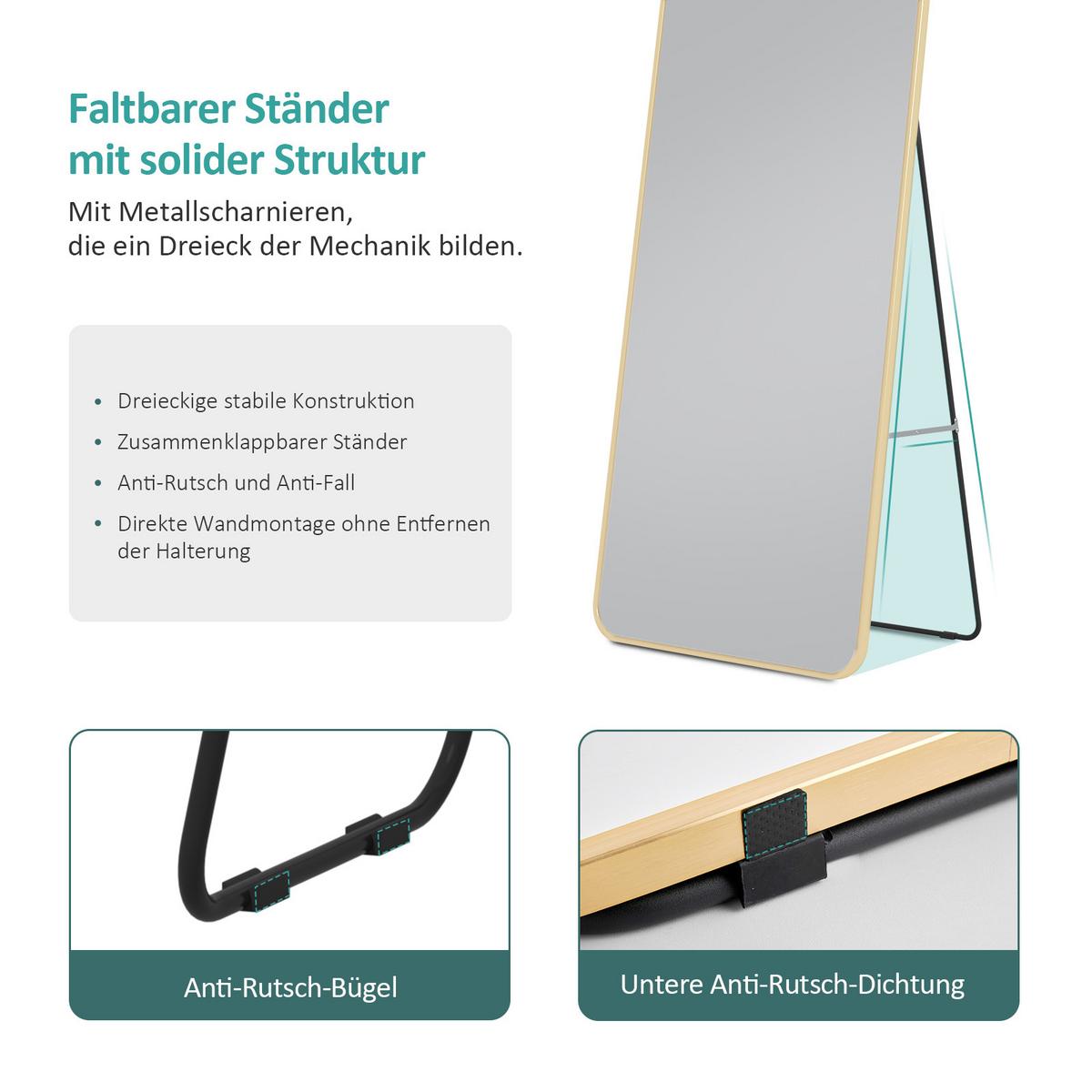 STANDSPIEGEL mit Rahmen Gehärteter Silberspiegel Gold 160/60 cm - Goldfarben, Glas/Metall (60/160/160cm) - EMKE