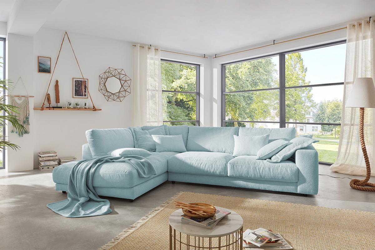 ECKSOFA MADELINE Hellblau Cord - Schwarz/Hellblau, Kunststoff/Textil (325/224cm) - KAWOLA