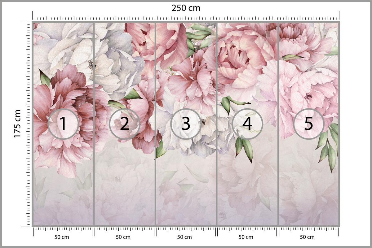FOTOTAPETE für Schlafzimmer Rosa Zarte Pfingstrosen Natur 250x175 - Violett/Rosa, Papier (250/175cm) - Muralo