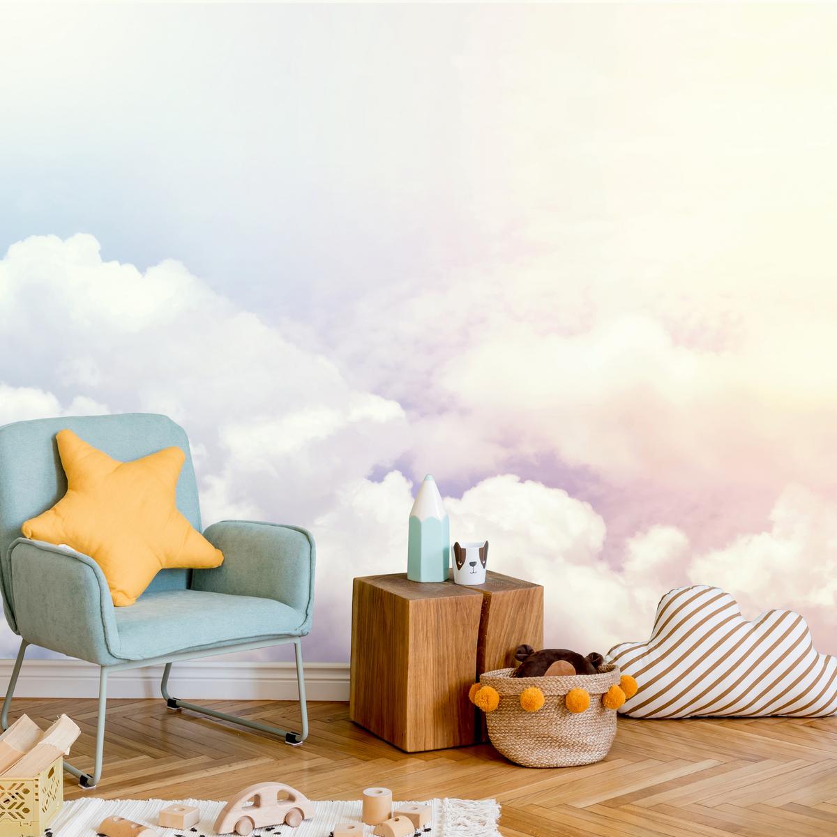 FOTOTAPETE für Schlafzimmer Blau Rosa Himmel Wolken 200x140 - Blau/Beige, Papier (200/140cm) - Muralo