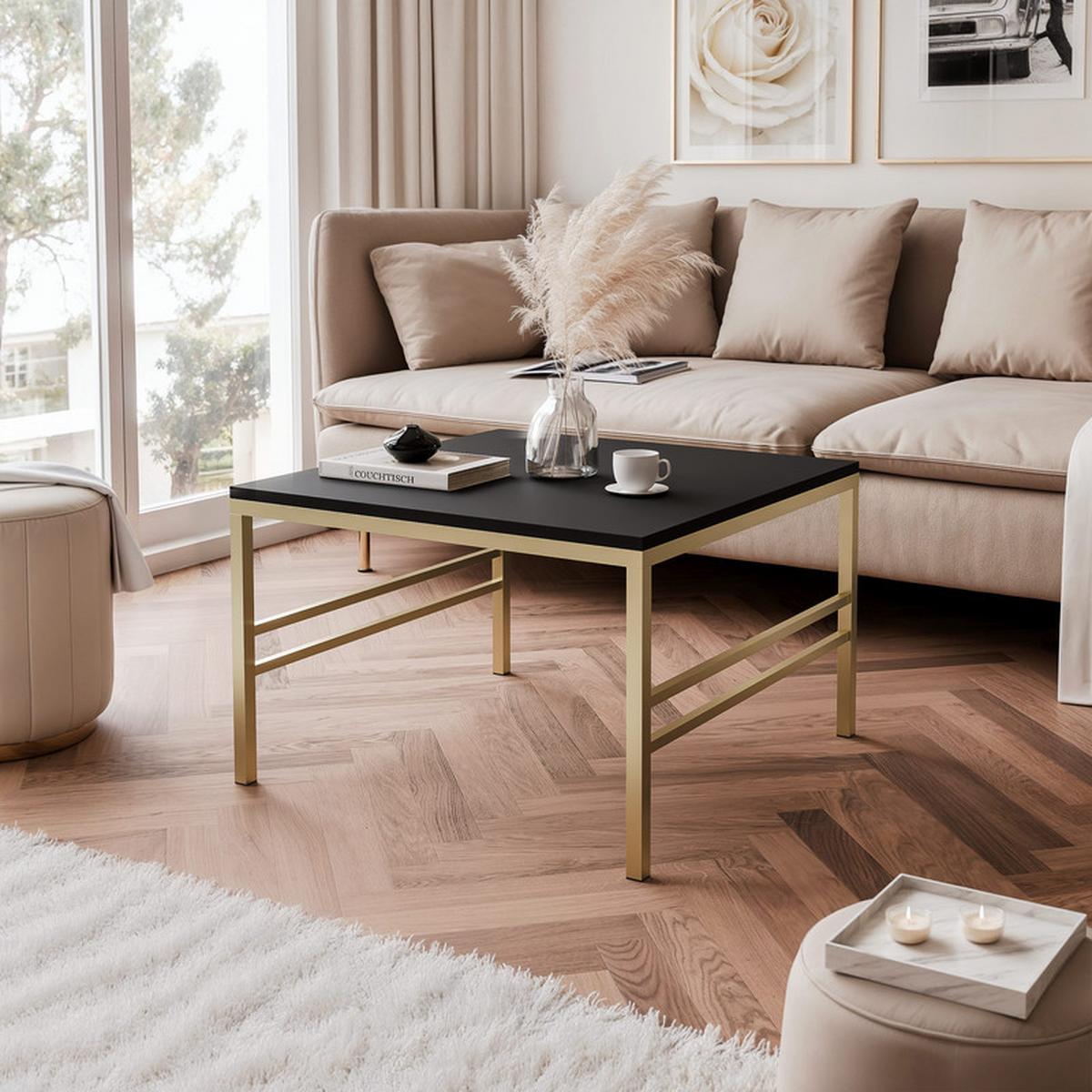 COUCHTISCH FORMA 60/60 cm Quadrat, Gold / Schwarz matt - Goldfarben/Schwarz, Metall (60/60/40cm) - Idohome