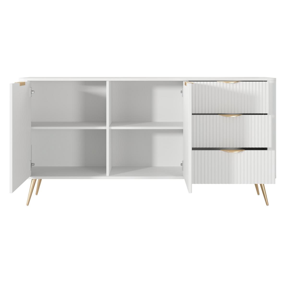 SIDEBOARD Vespasia 2T 3S Beige 163,2/81,2/38 cm – Geriffelte Fronten - Goldfarben/Weiß, Holzwerkstoff/Metall (163.2/81.2/38cm) - AX Living