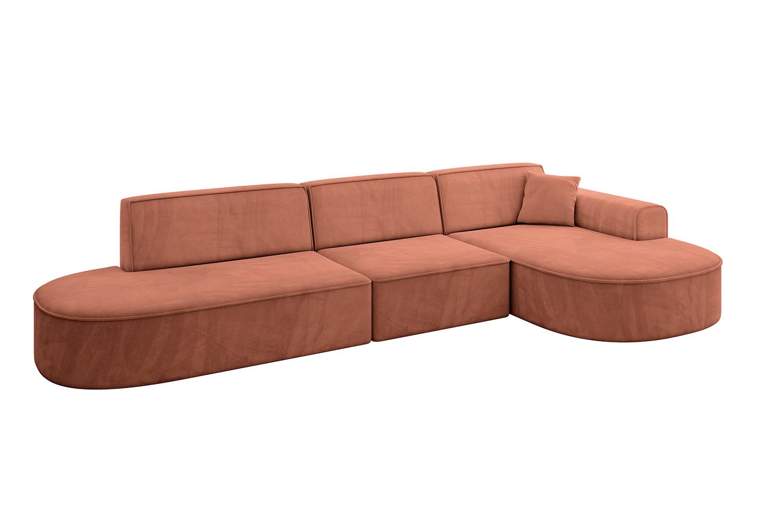 ECKSOFA Ottomane Rechts MARI-L2 - 328x171x79 cm Koralle Velours - Koralle/Schwarz, Holzwerkstoff/Kunststoff (171/328cm) - ALTDECOR