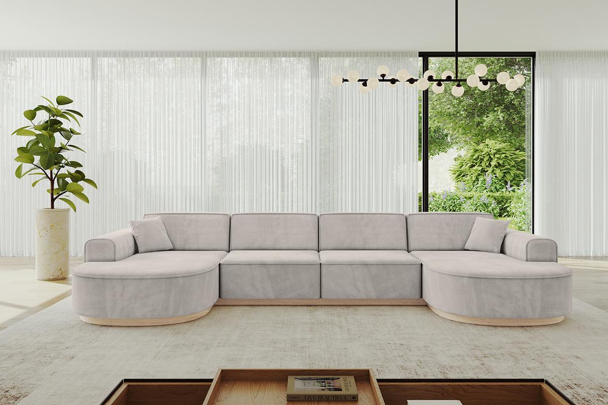 WOHNLANDSCHAFT MARI-U2-v1 - 388x171x83 cm Hellbraun Velours - Hellbraun, Holzwerkstoff/Textil (388/83/171cm) - ALTDECOR