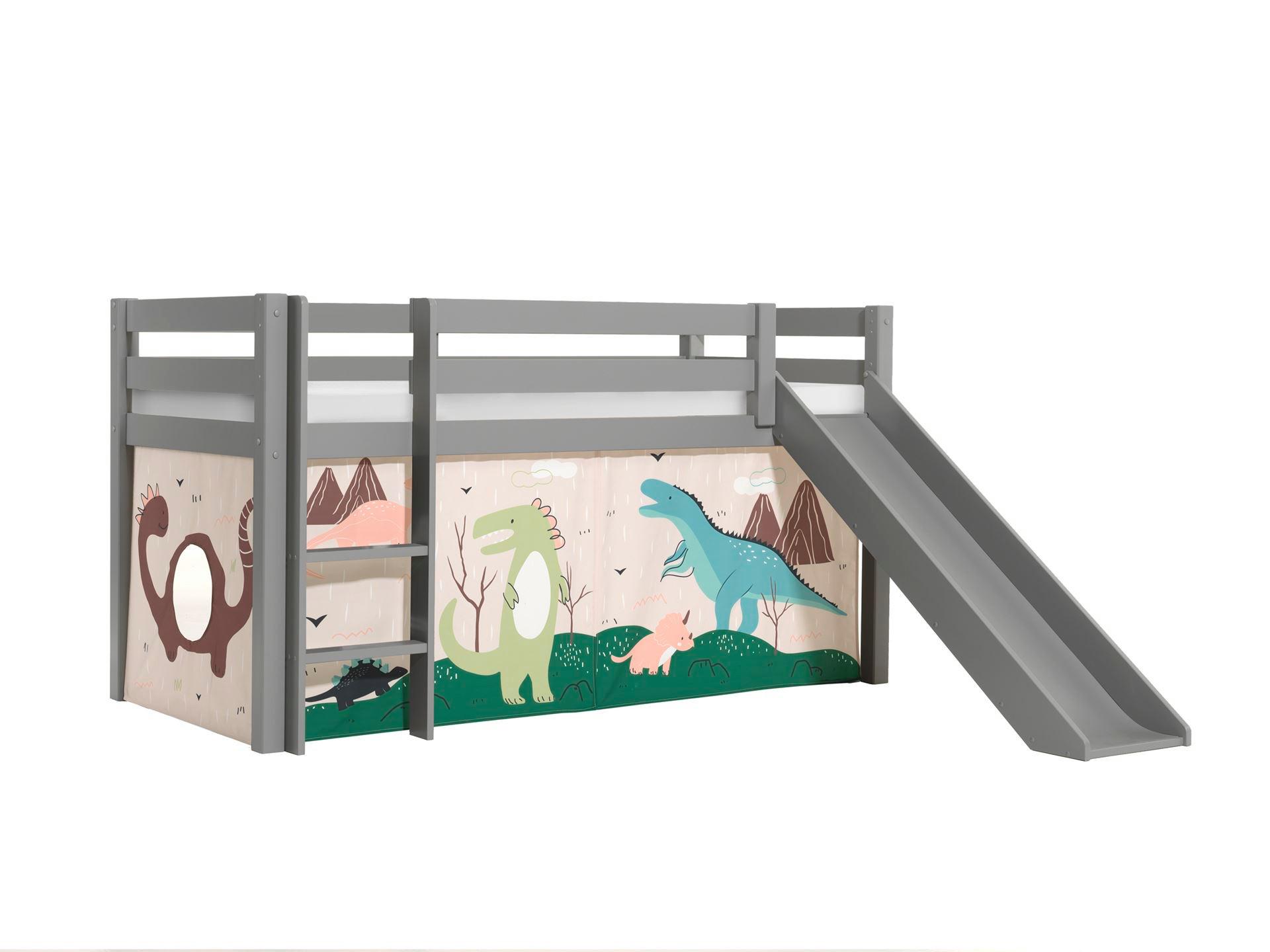 HOCHBETT mit Rutsche Karolina Massivholz Grau Textilset Dino - Mauve/Grau, Holz (90/200cm) - 58aufmkessel