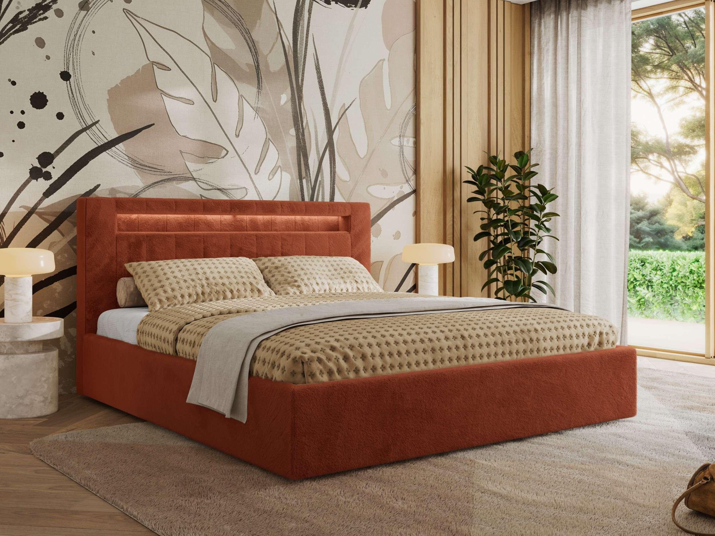 POLSTERBETT GOLD 5 CLASSIC 160/200 - Orange Plüsch - Pocket-Matratze - Orange, Textil (160/200cm) - MKS