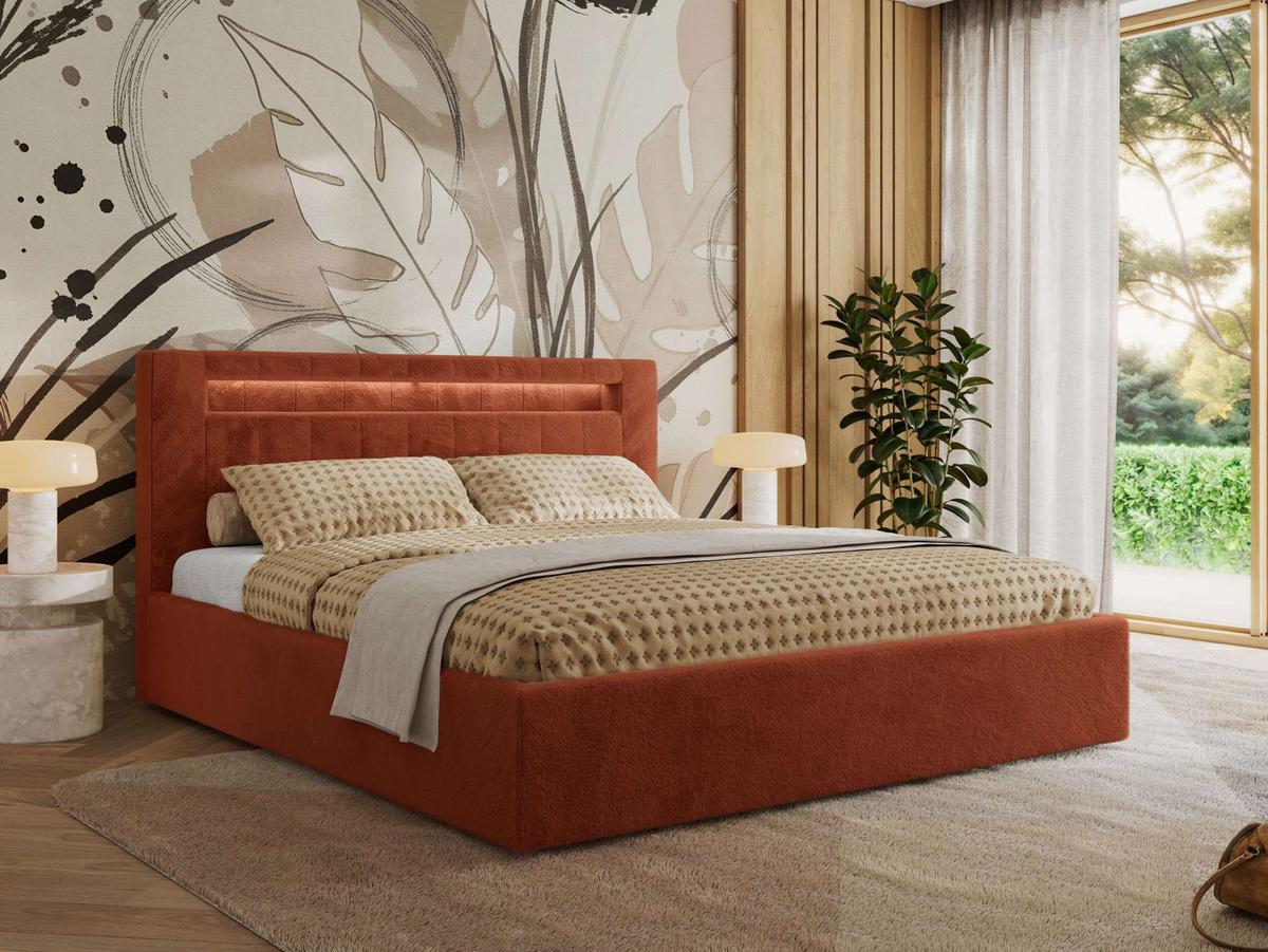 POLSTERBETT GOLD 5 CLASSIC 140/200 - Orange Plüsch - Multipocket-Matratze - Orange, Textil (140/200cm) - MKS