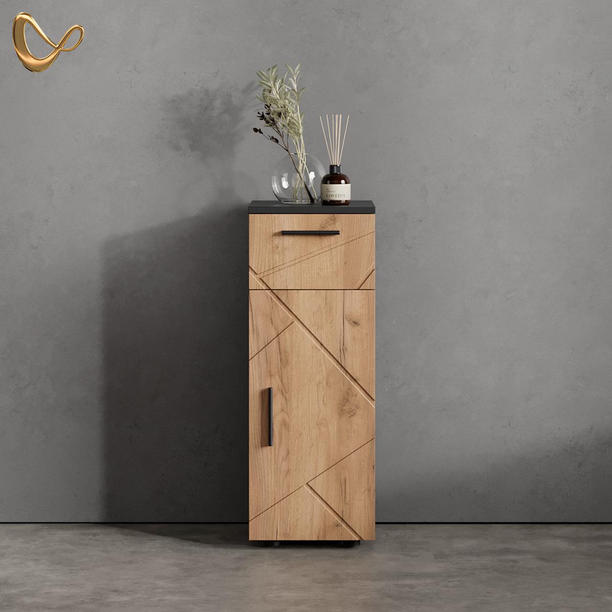MIDISCHRANK Ronco Goldkraft Eiche/Anthrazit 30 x 81 cm - Honigeiche/Anthrazit, Holzwerkstoff (30/81/30cm) - Livinity®