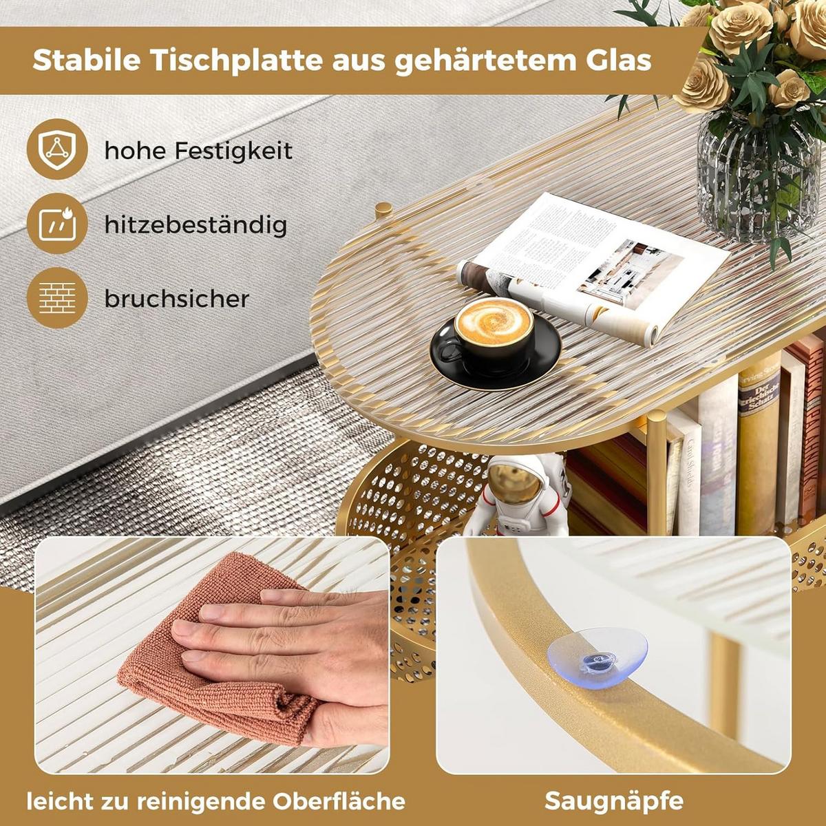 BEISTELLTISCH Gold - Goldfarben, Metall (40/60/76cm) - COSTWAY