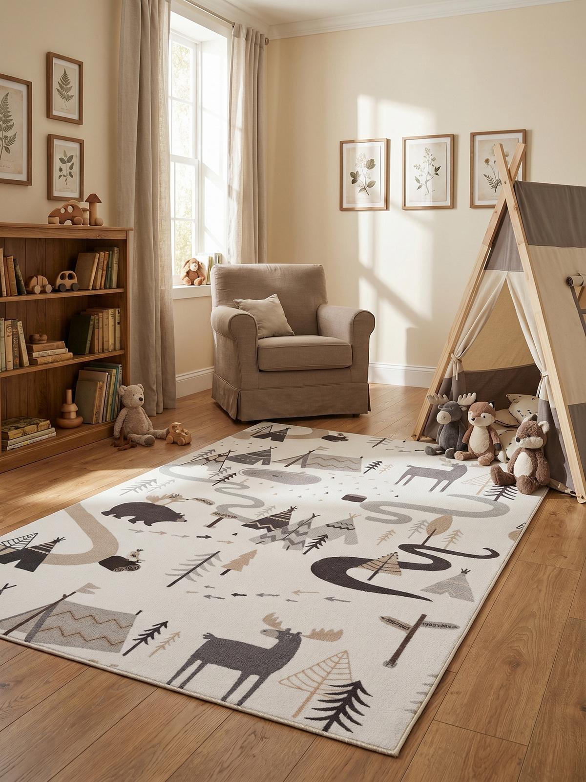 SPIELTEPPICH Waschbar TINO in Creme, mit Waldtier-Motiv, 200 x 290 cm - Beige, Textil (290/200cm) - KADIMA DESIGN