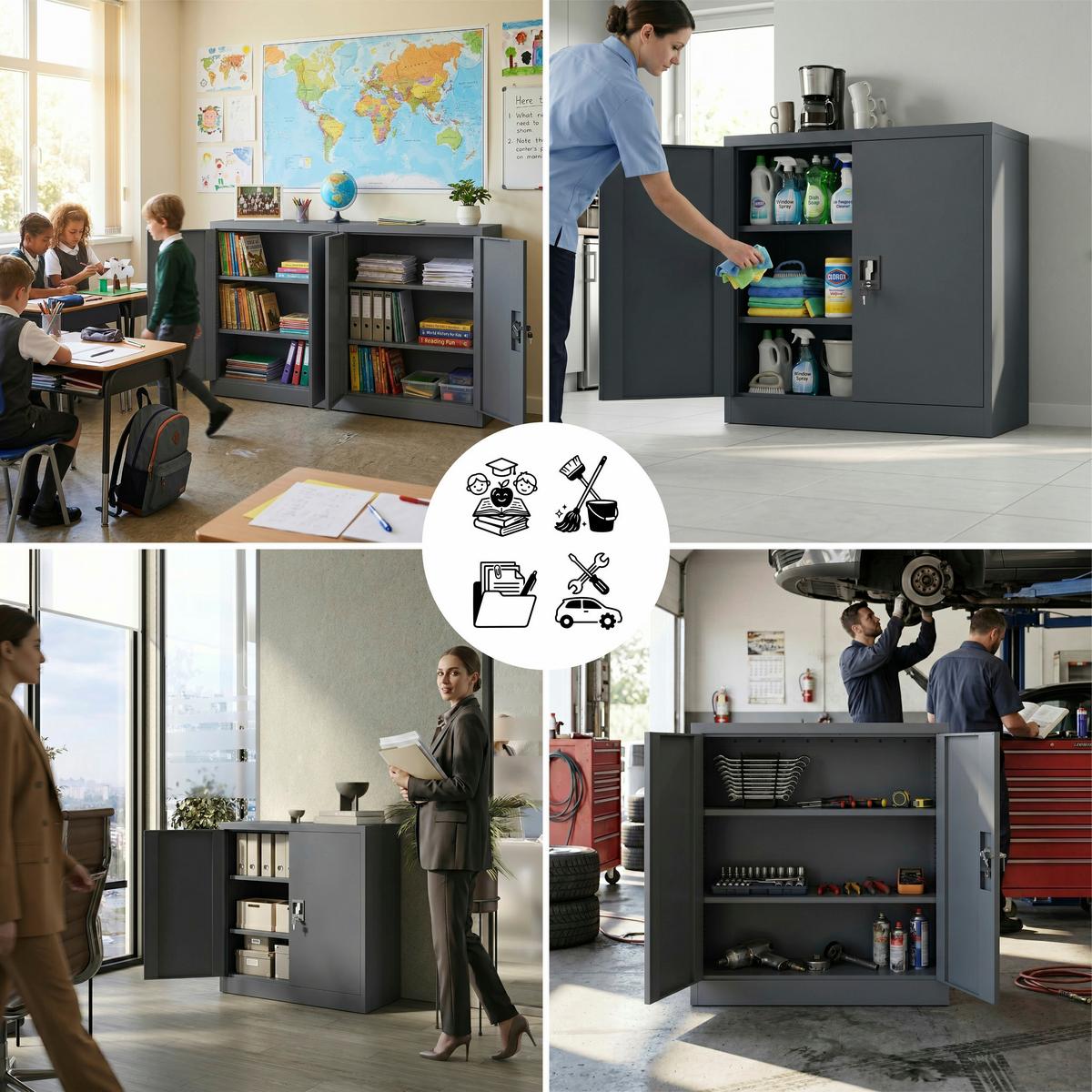 AKTENSCHRANK Metallkommode Metallschrank mit Schloss für Büro Akten und Dokumente Anthrazit 90x90x40cm - Anthrazit, Metall (90/90/40cm) - Muralo
