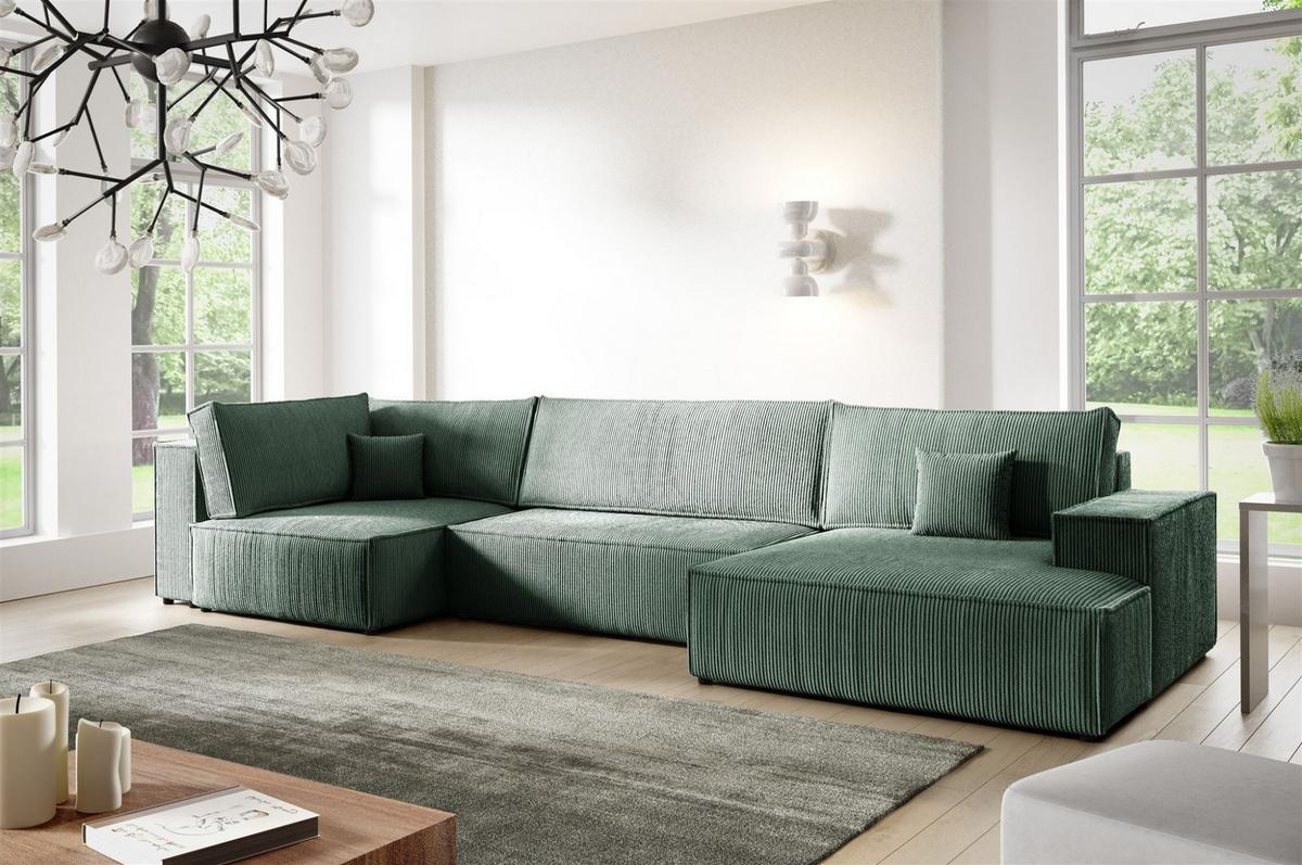 WOHNLANDSCHAFT Corunia - Grün, Holzwerkstoff/Textil (398/70/148cm) - Fun Möbel