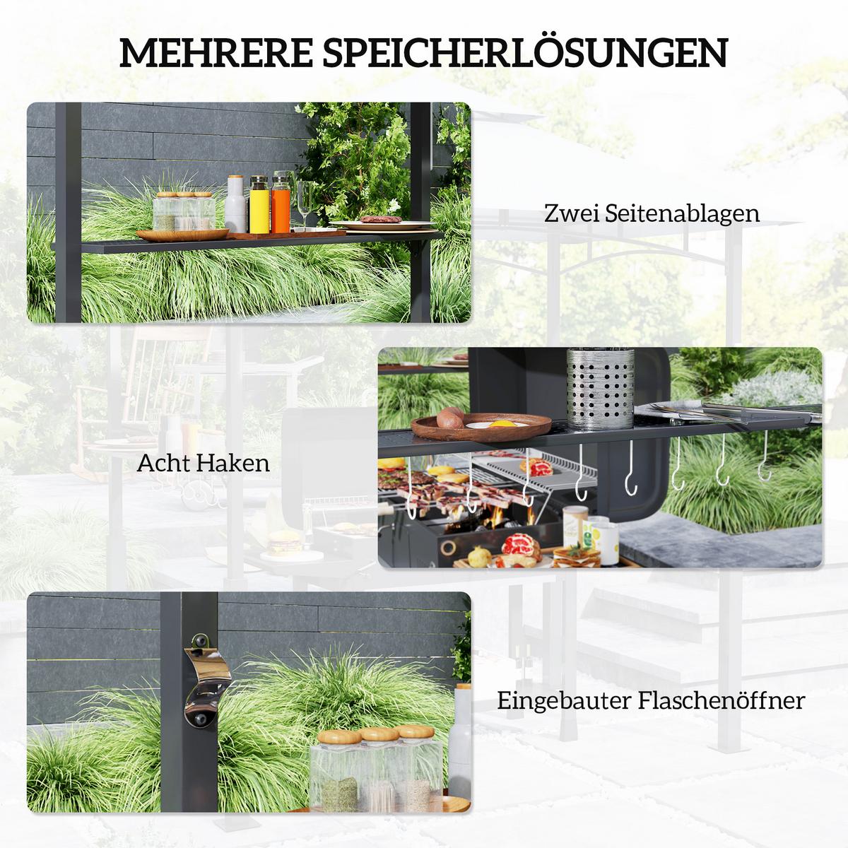 GRILLPAVILLON mit LED 243 x 148 x 248 cm - Dunkelgrau, Metall (148/248/243cm) - Outsunny