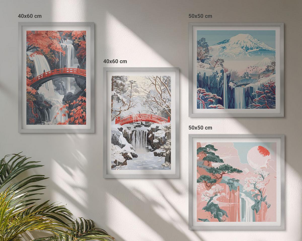 BILDER SET 4er Set - 50x50 cm & 40x60 cm Silberner Rahmen - Berglandschaften und Wasserfälle - Silberfarben, Kunststoff (50/50cm) - TULUP
