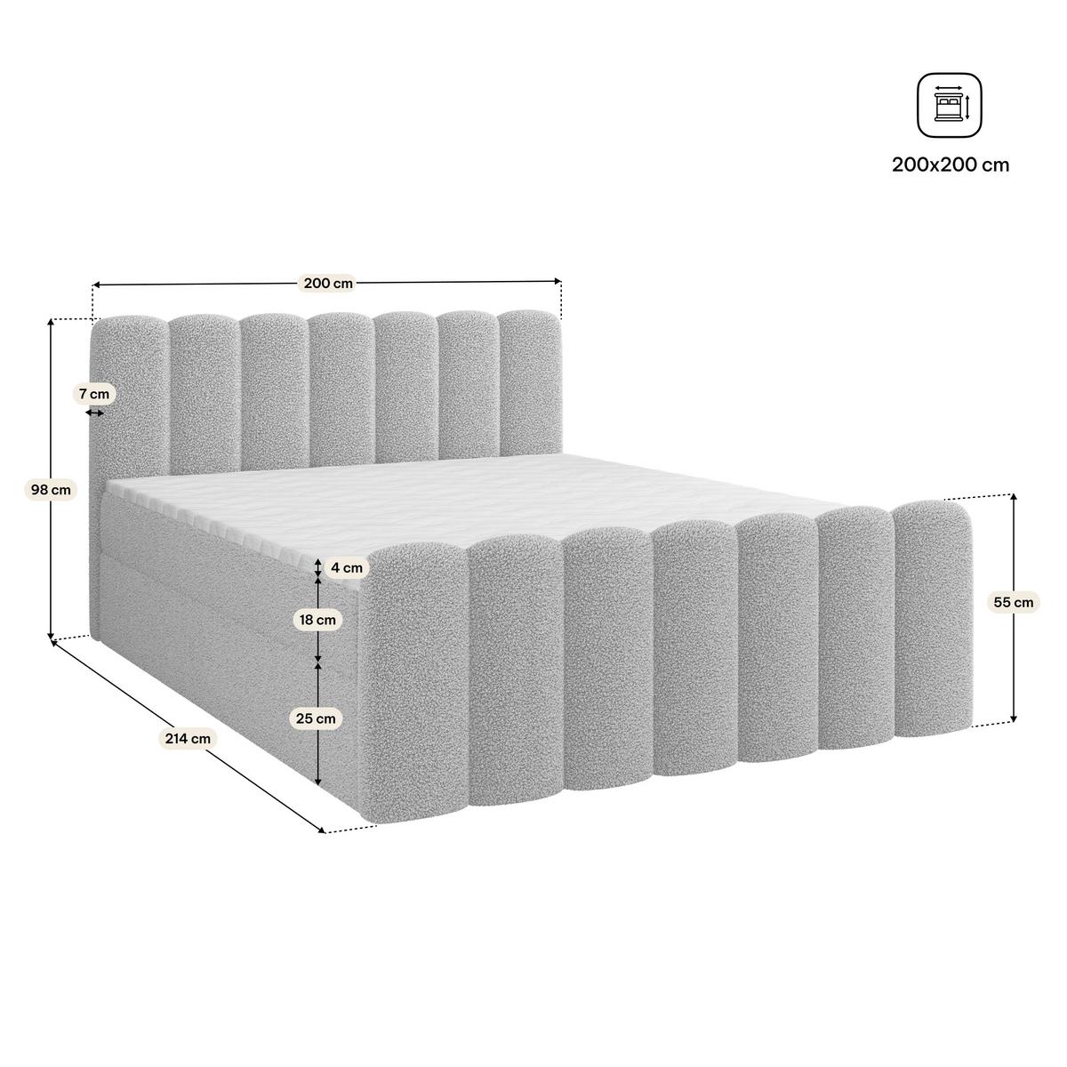 BOXBETT CELLA 200x200 cm mit Matratze und Topper, H2+H3 - Grau - Grau, Holz (200/200cm) - MASSENO