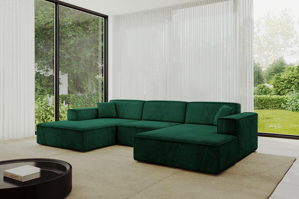 WOHNLANDSCHAFT IREA-U1-v4 - 301x165x77 cm Grün - Dunkelgrün, Holzwerkstoff/Textil (301/77/165cm) - ALTDECOR