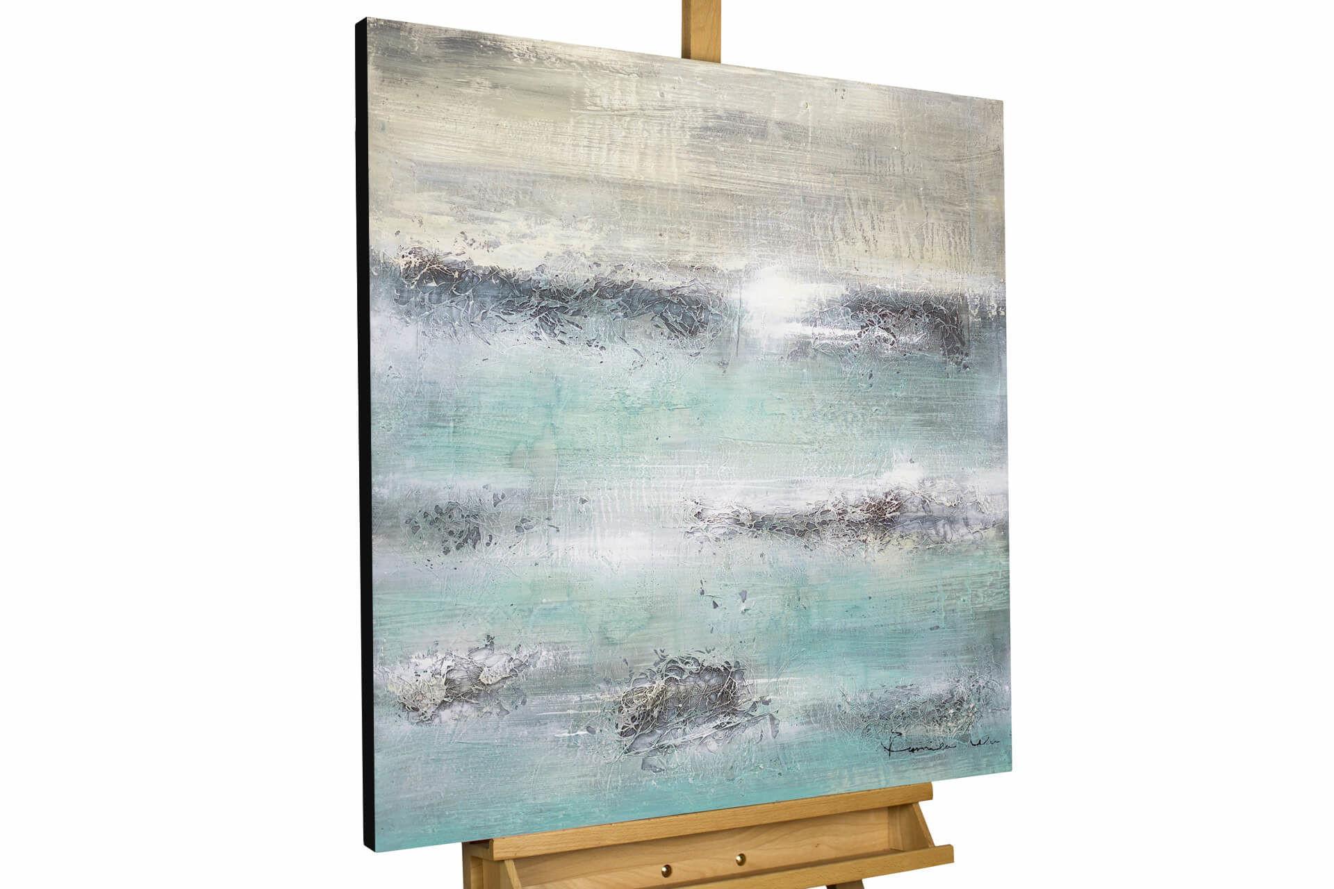 ACRYLBILD HANDGEMALT 80/80 cm - Beige/Petrol, Holz/Textil (80/80cm) - KUNSTLOFT