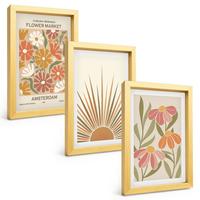 BILDER SET 3er Set - 20x30 cm Goldrahmen - Pastellfarbene Sonnenblumen - Goldfarben, Kunststoff (20/30cm) - TULUP