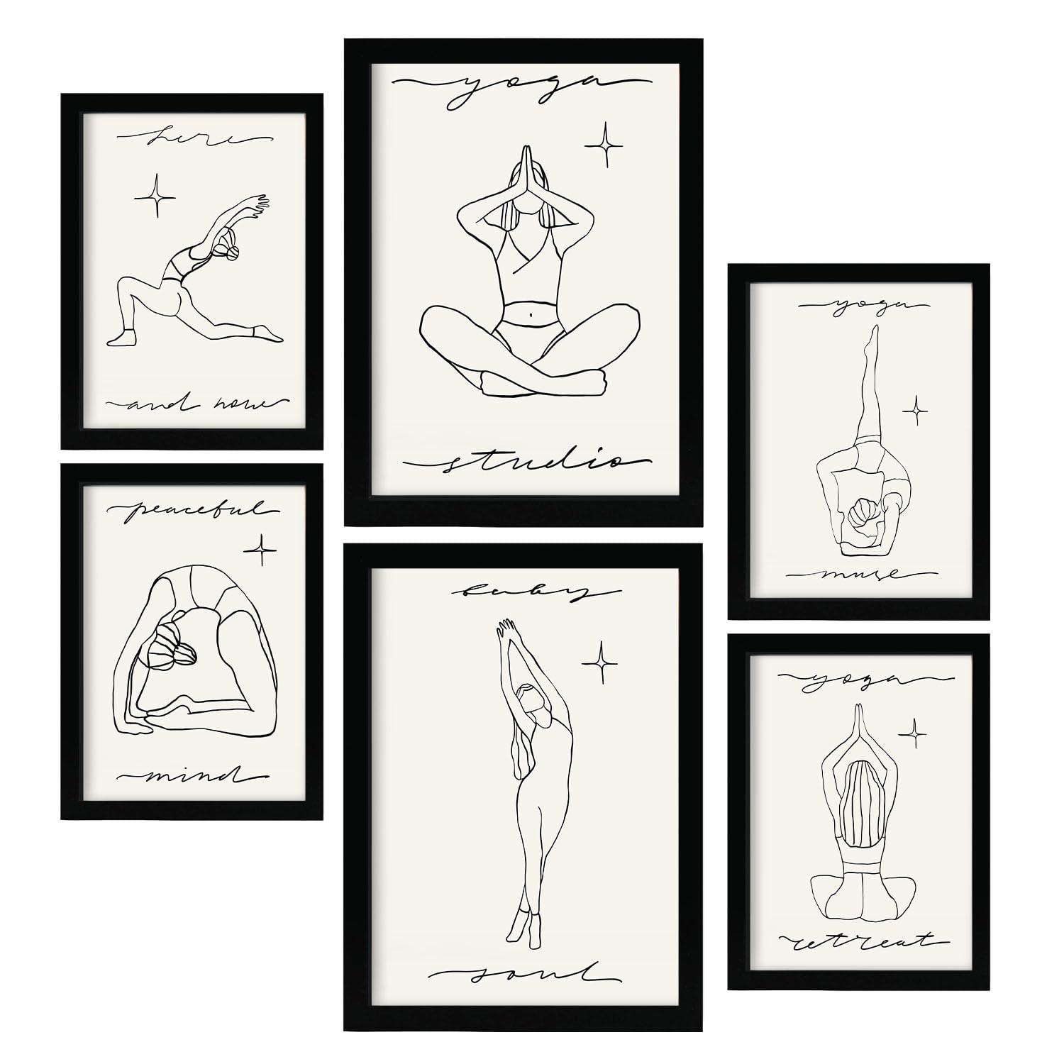 POSTER Set Mit 6 Yoga Musen 1 A3 & A4 Schwarzer Rahmen - Schwarz, Papier (29/3/42cm) - Nacnic