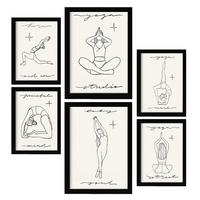 POSTER Set Mit 6 Yoga Musen 1 A3 & A4 Schwarzer Rahmen - Schwarz, Papier (29/3/42cm) - Nacnic