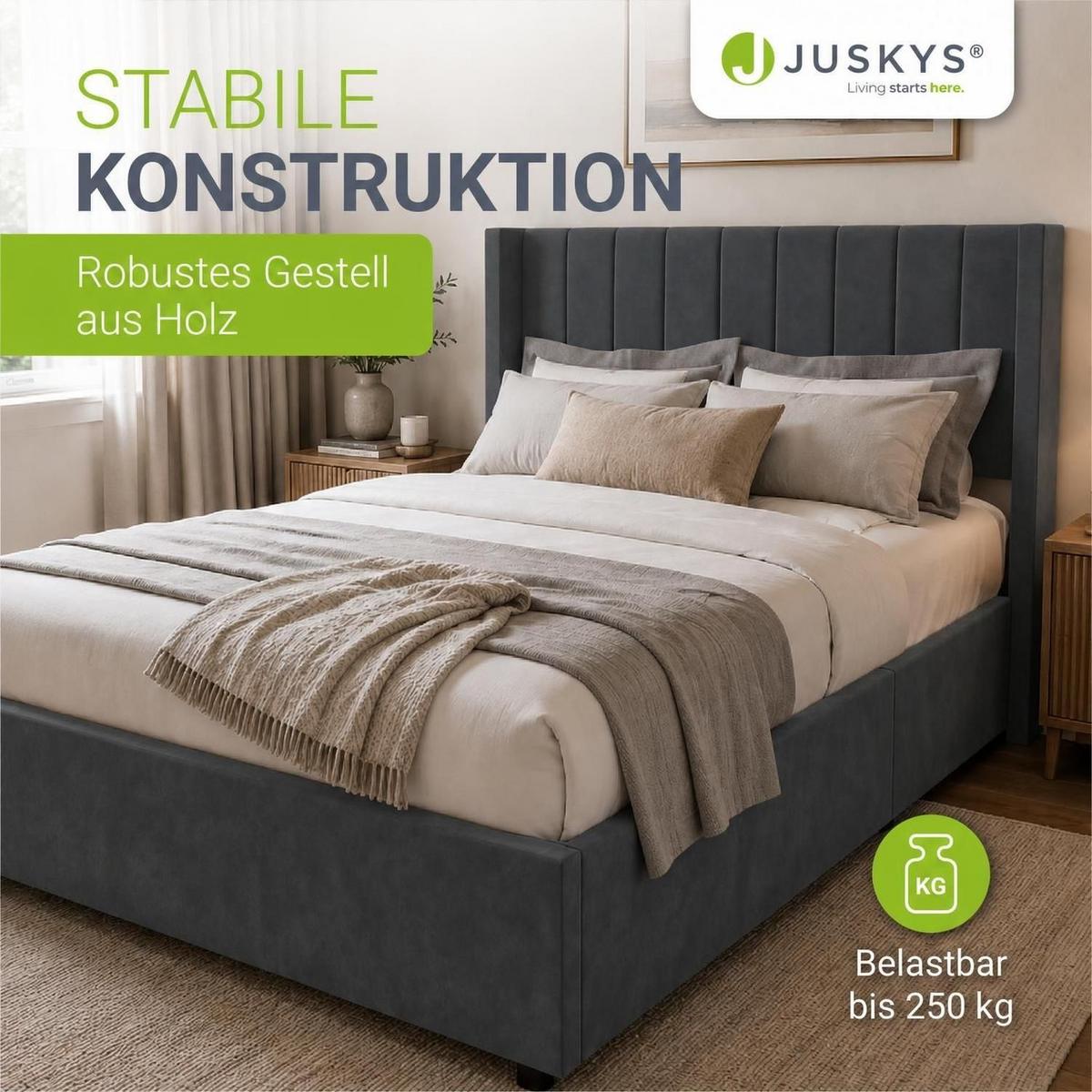POLSTERBETT Savona dunkelgrau 120 x 200 cm - Dunkelgrau, Holzwerkstoff (120/200cm) - Juskys