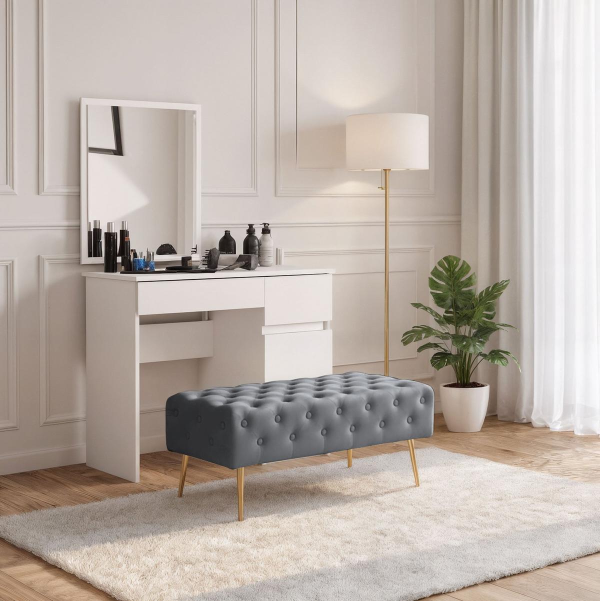 POLSTERBANK mit Samt - Optik Graphit 42/41/42 - Grau, Textil (100/41/42cm) - RAUMHIRSCH FURNITURE