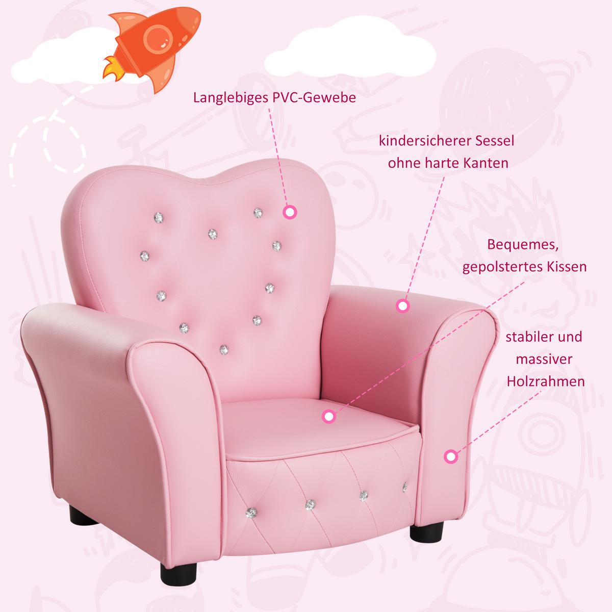 KINDERSOFA Kindersessel herzförmig Prinzessin Minisofa Kinderzimmer Sofa mit - Rosa, Kunststoff (41.5/49/59cm) - HOMCOM