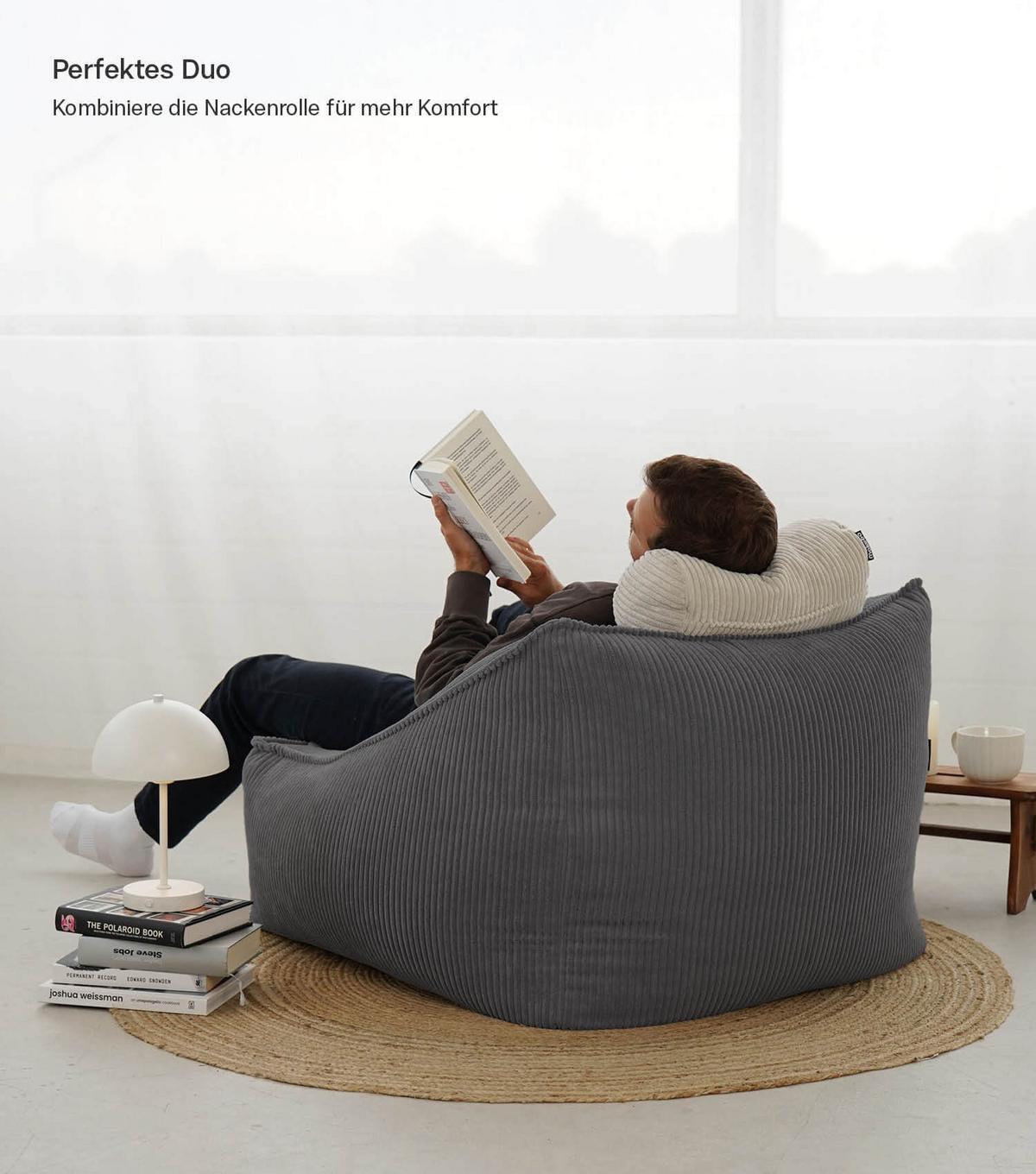 SITZSACK Cord Snug mit Hocker - Anthrazit, Textil (80/60/83cm) - Mokebo