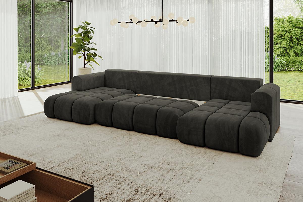 WOHNLANDSCHAFT CLOUD-U 405x185x90 Schwarz Velours - Schwarz, Holzwerkstoff/Kunststoff (405/90/185cm) - ALTDECOR