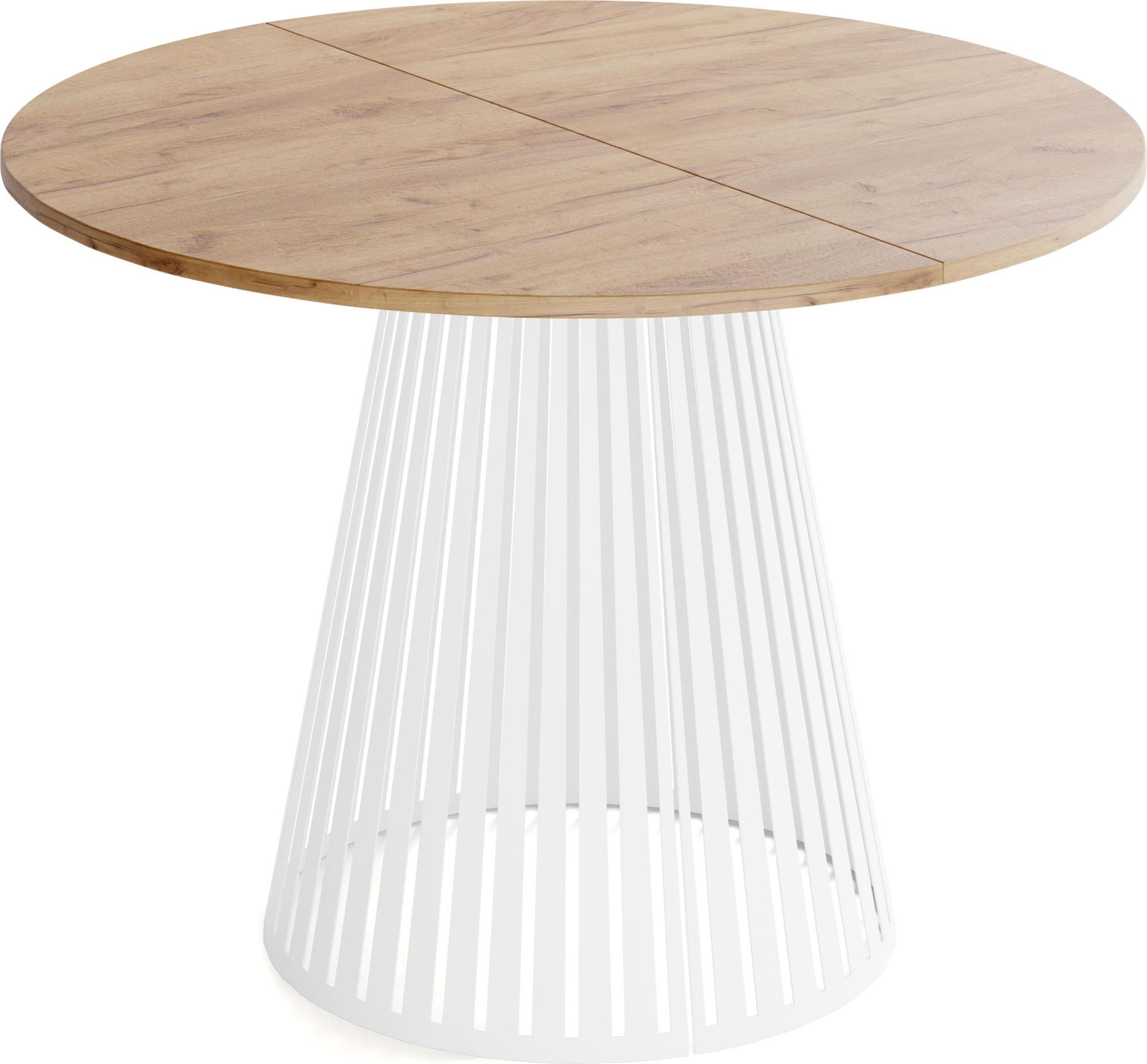 ESSTISCH Naro rund ausziehbar mit Weißem Lamellen-Metallgestell, Braun 100-180/100/76 cm - Eiche Wotan/Weiß, Holzwerkstoff/Metall (100/176/76cm) - WFL GROUP