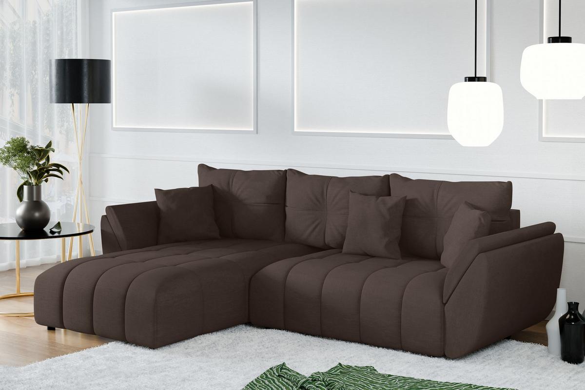 ECKSOFA L Form Verciani Braun 280/190/91 cm mit Schlaffunktion - Schwarz/Braun, Kunststoff/Textil (280/190cm) - AX Living