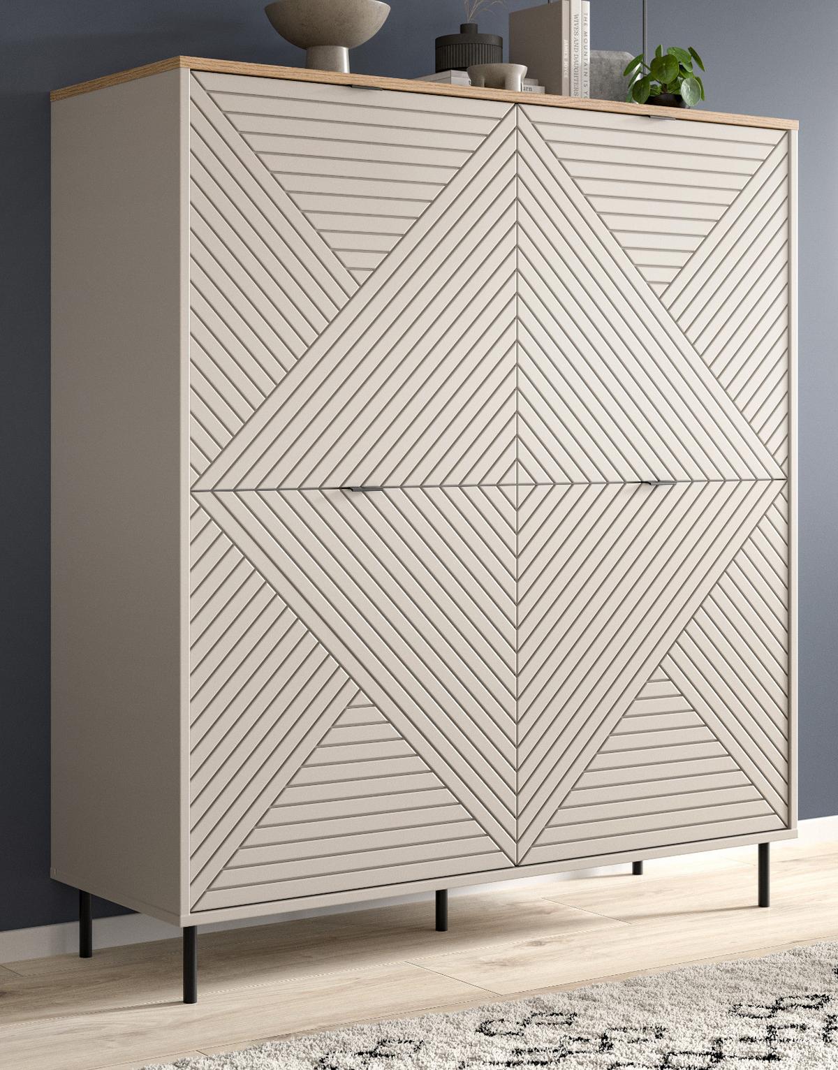 HIGHBOARD Kaschmir, Evoke Eiche 124 x 135 cm, Kommode in modernem Design - Kaschmir/Eichefarben, Holzwerkstoff/Metall (124/135/40cm) - Inn.Furn