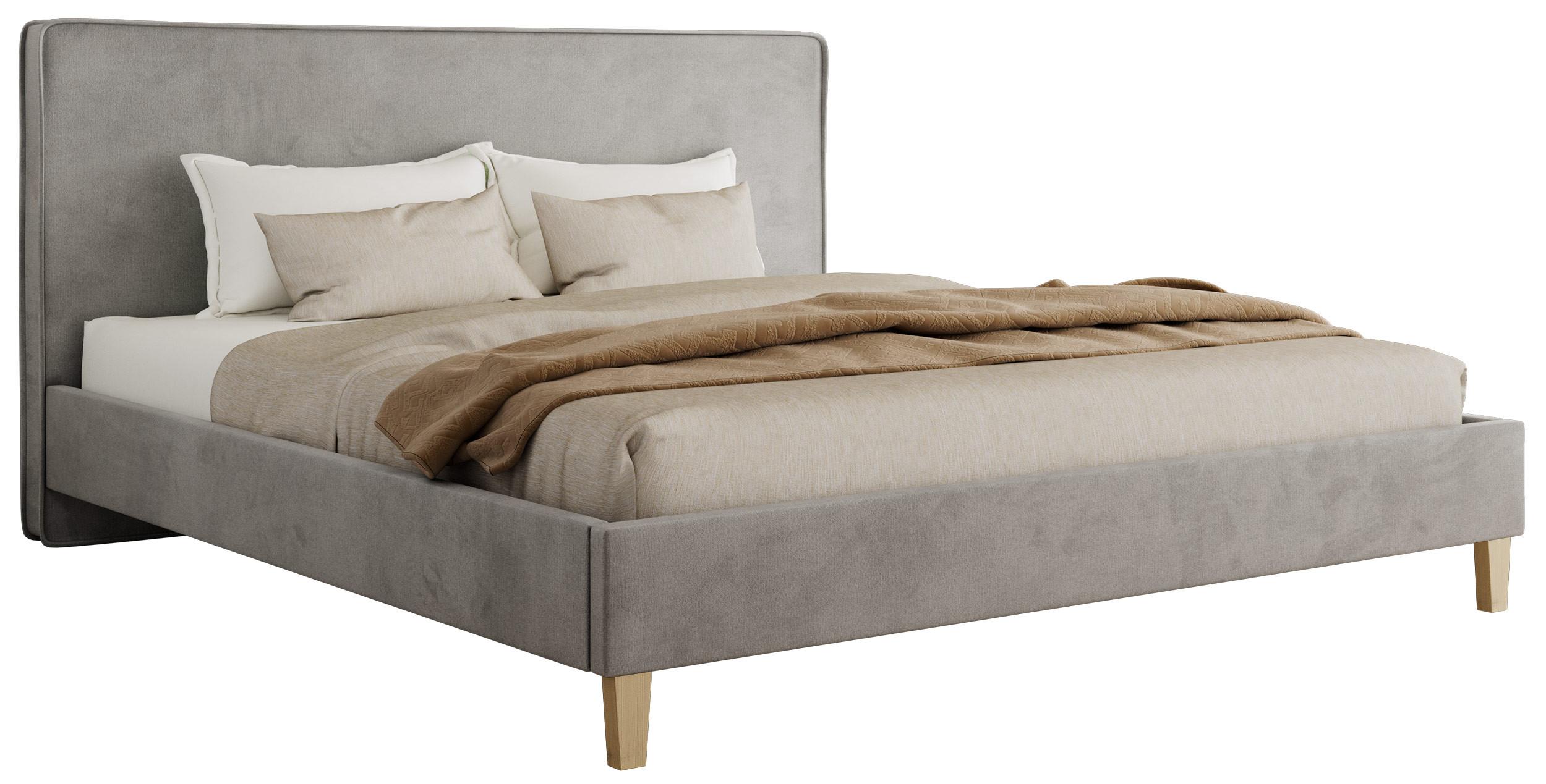POLSTERBETT LUMARO CLASSIC 140/200 - Hellgrau Velvet - Matratze Pocket - Hellgrau/Kernbuche, Holz/Textil (140/200cm) - MKS