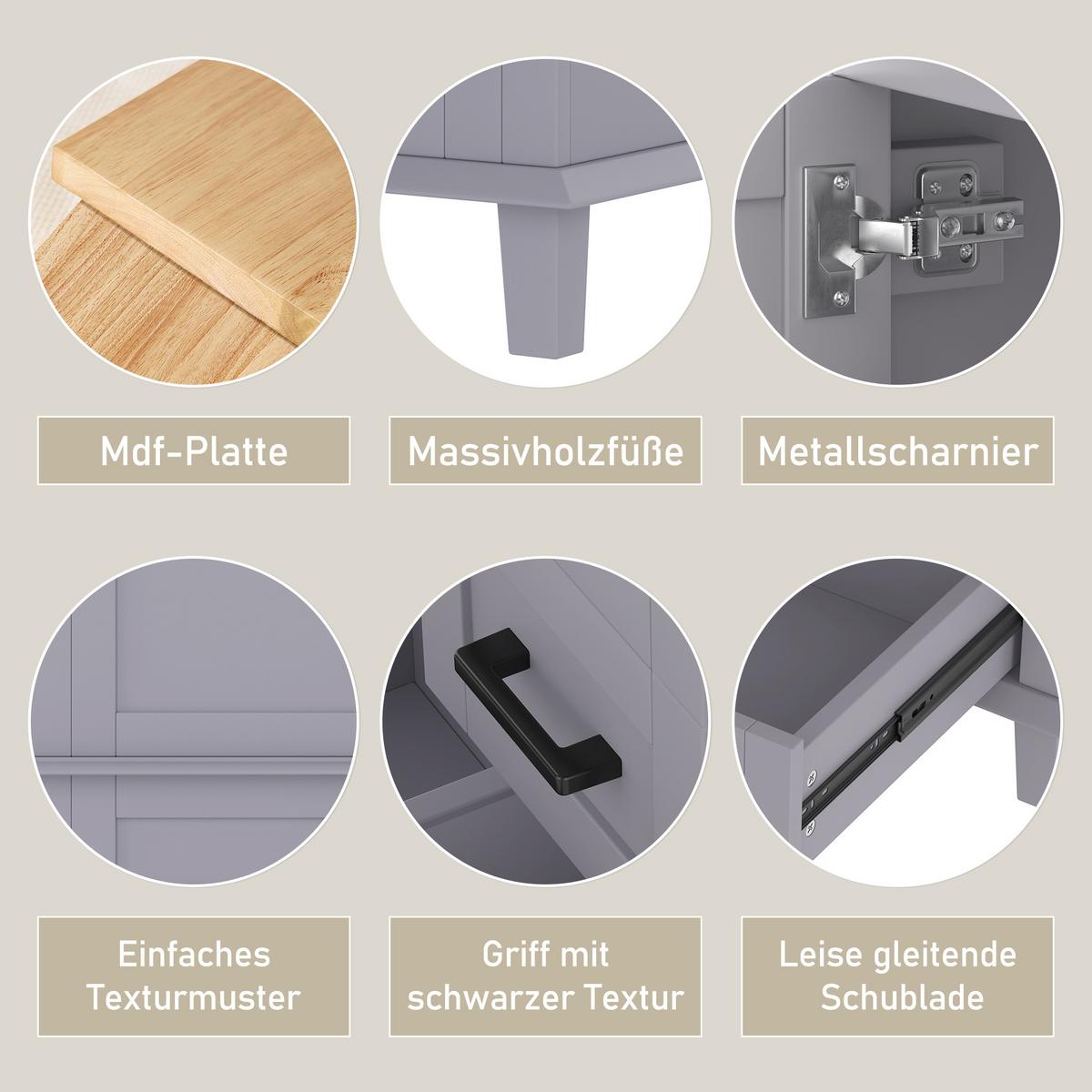 WASCHTISCHKOMBI Grau freistehend mit Keramikbecken & 3 Schubladen - Grau, Keramik/Holzwerkstoff (76/83/46cm) - Urban Meuble