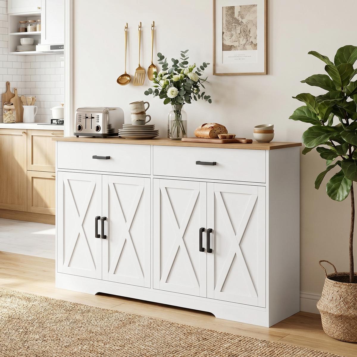 SIDEBOARD Spanplatte Weiß - Silberfarben/Weiß, Holzwerkstoff/Metall (38.5/81/140cm) - HOMCOM