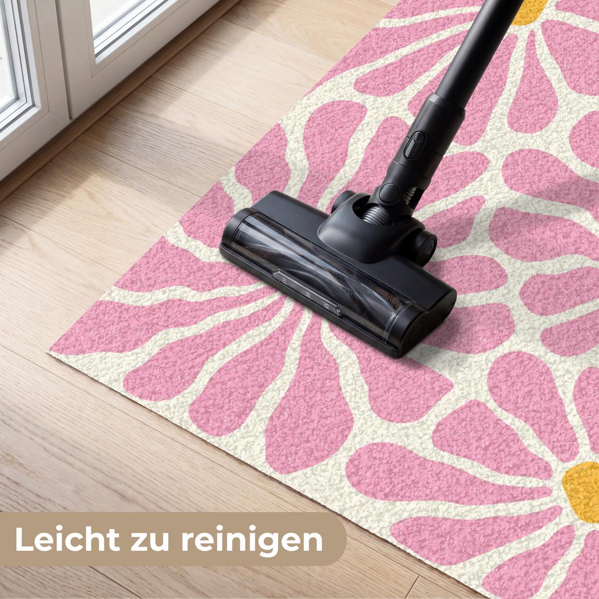 FUSSMATTE Blumen - Muster - Rosa - Beige - Orange Sauberlaufmatte 150x90 cm - Rosa, Kunststoff (150/0.4cm) - MuchoWow
