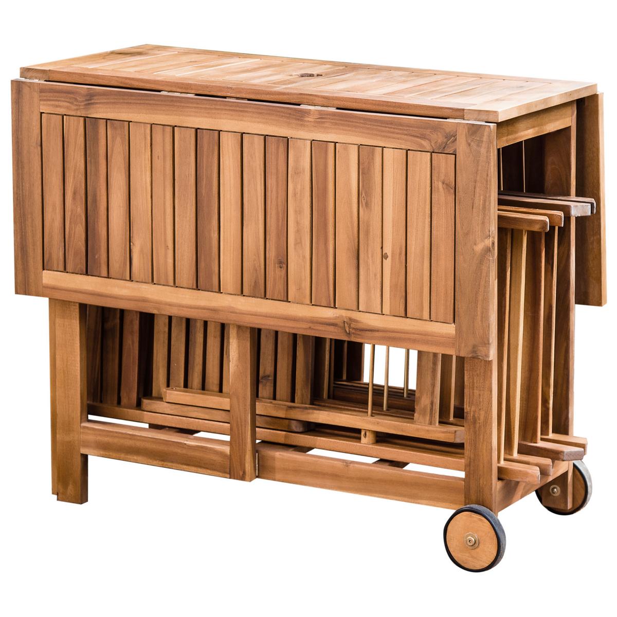 GARTENMÖBEL SET 4-Sitzer Akazienholz mit Sonnenschirm hellbraun Frassine - Hellbraun, Holz - Beliani